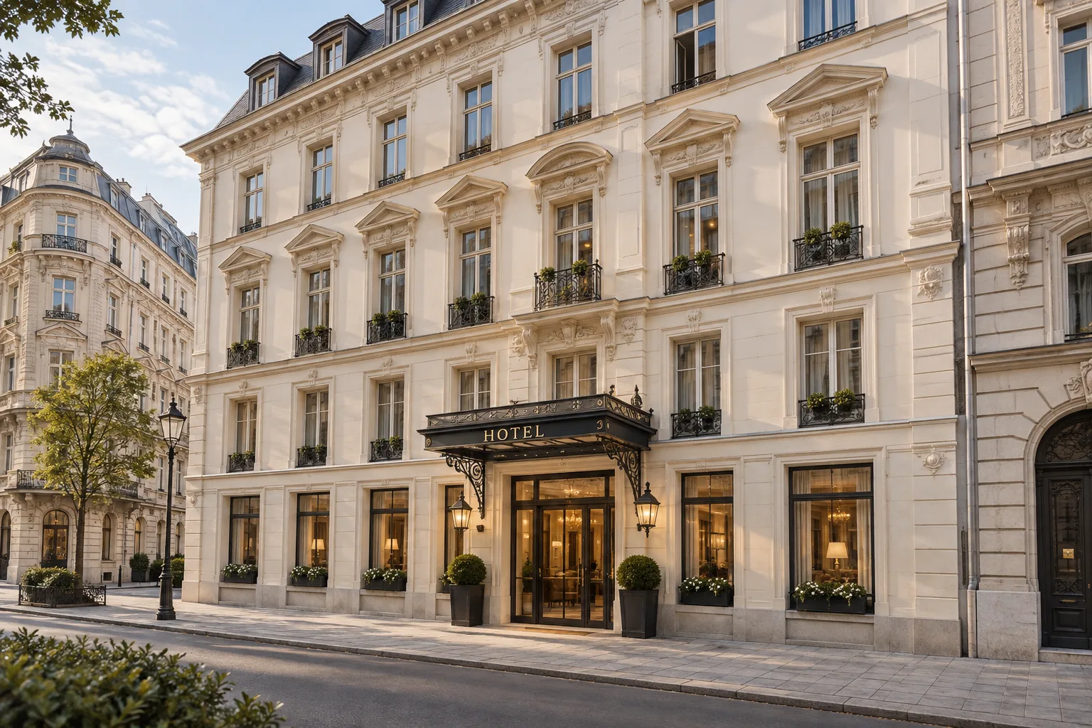 AI-generated Viennese city hotel with a historic facade