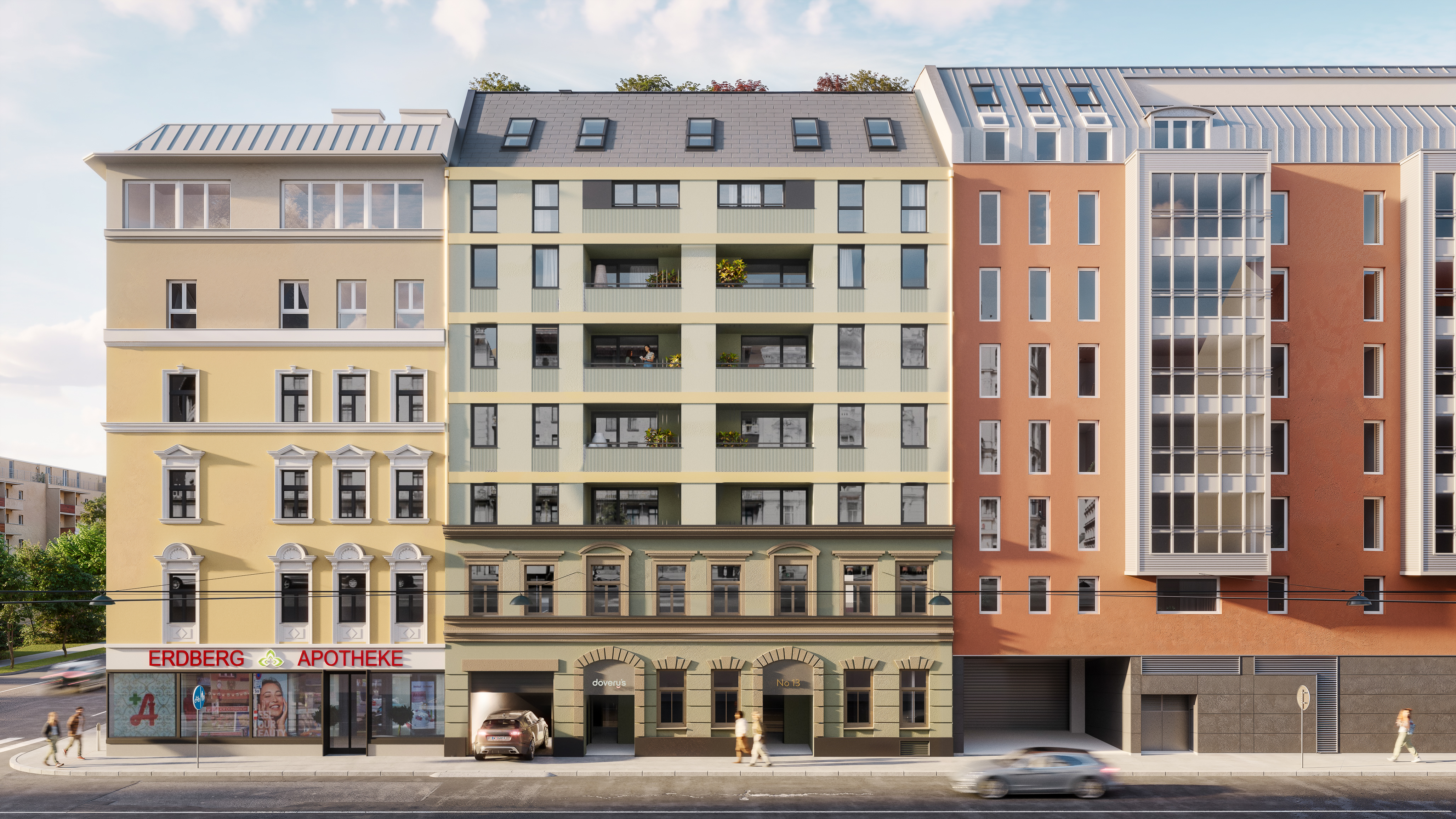 Noma Living street facade at Schlachthausgasse 13, architectural visualisation